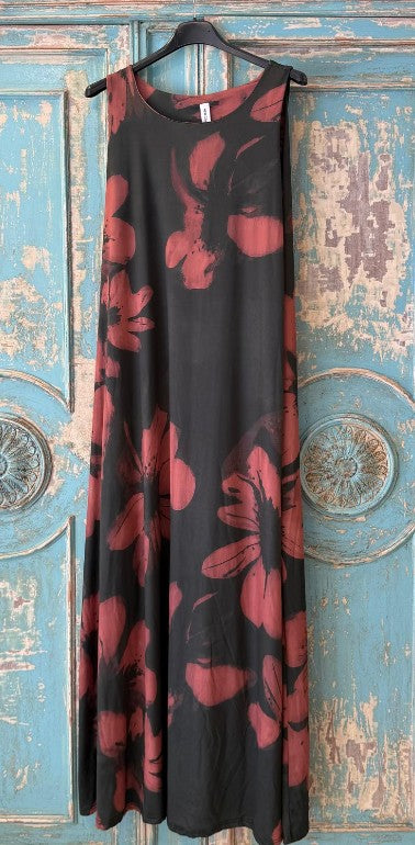 Vestido Punto Seda Fría Flores Otoñales