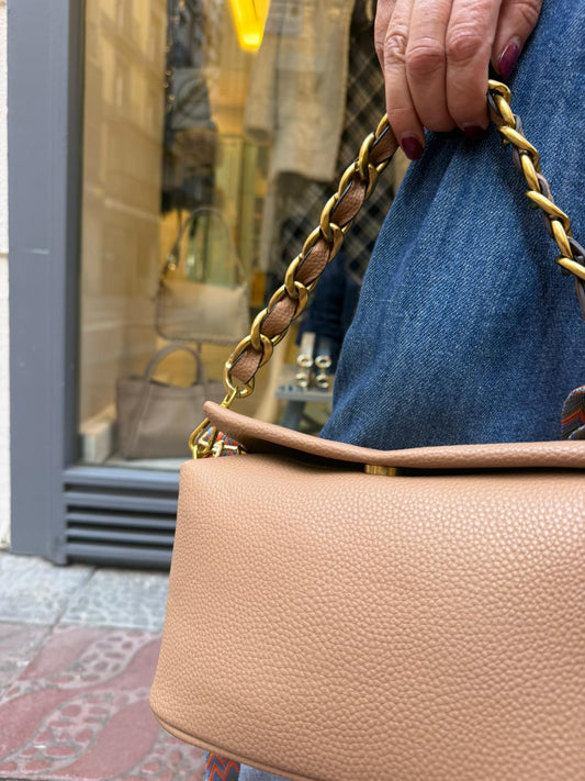 Bolso de Piel Vegana Taupe - Cadena Dorada