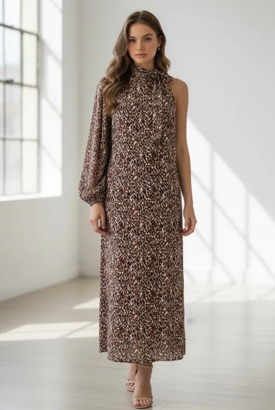 Vestido Largo Asimétrico Estampado Animal Print