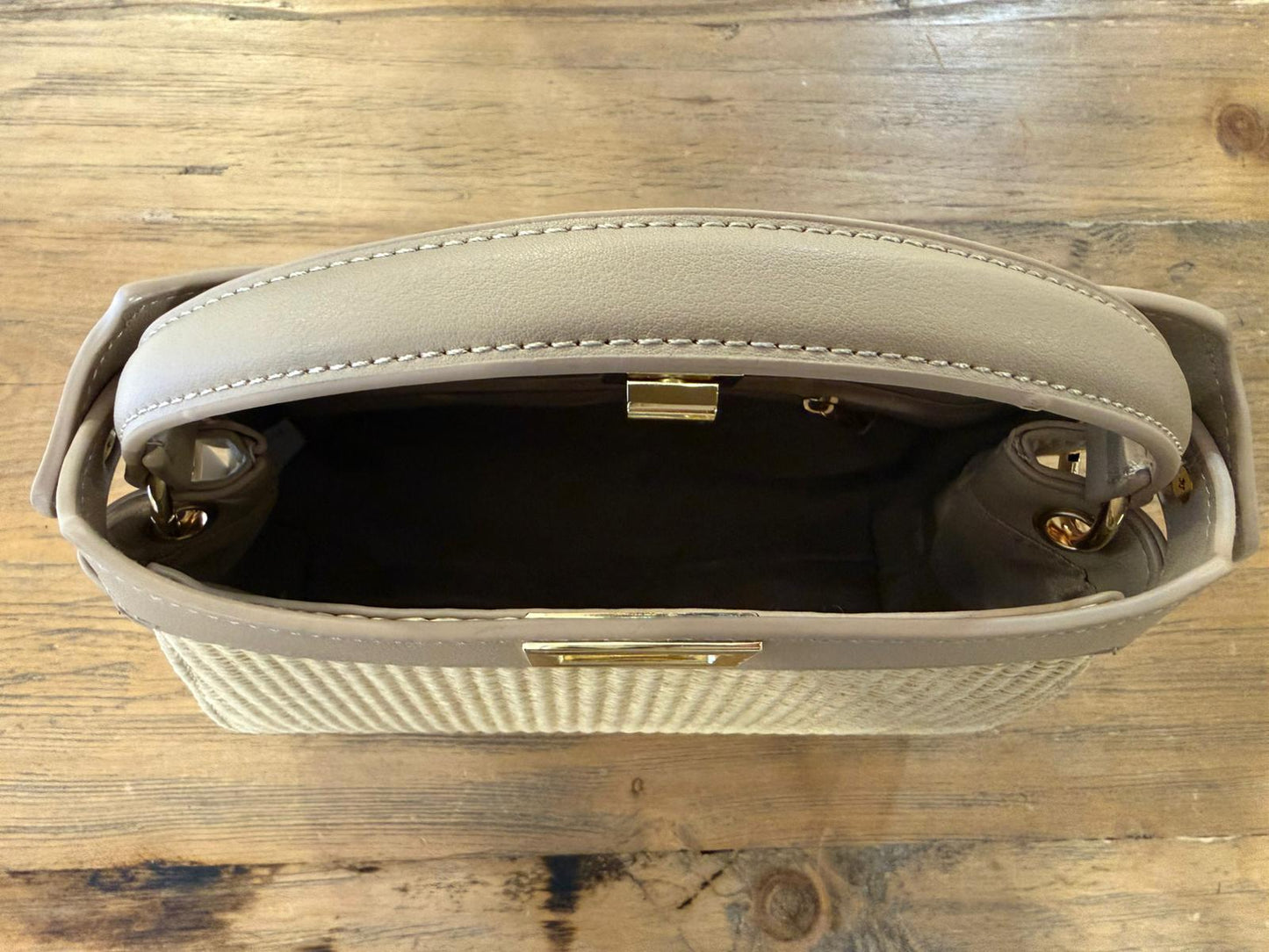 Bolso Rafia Combi Piel Sintética Topo