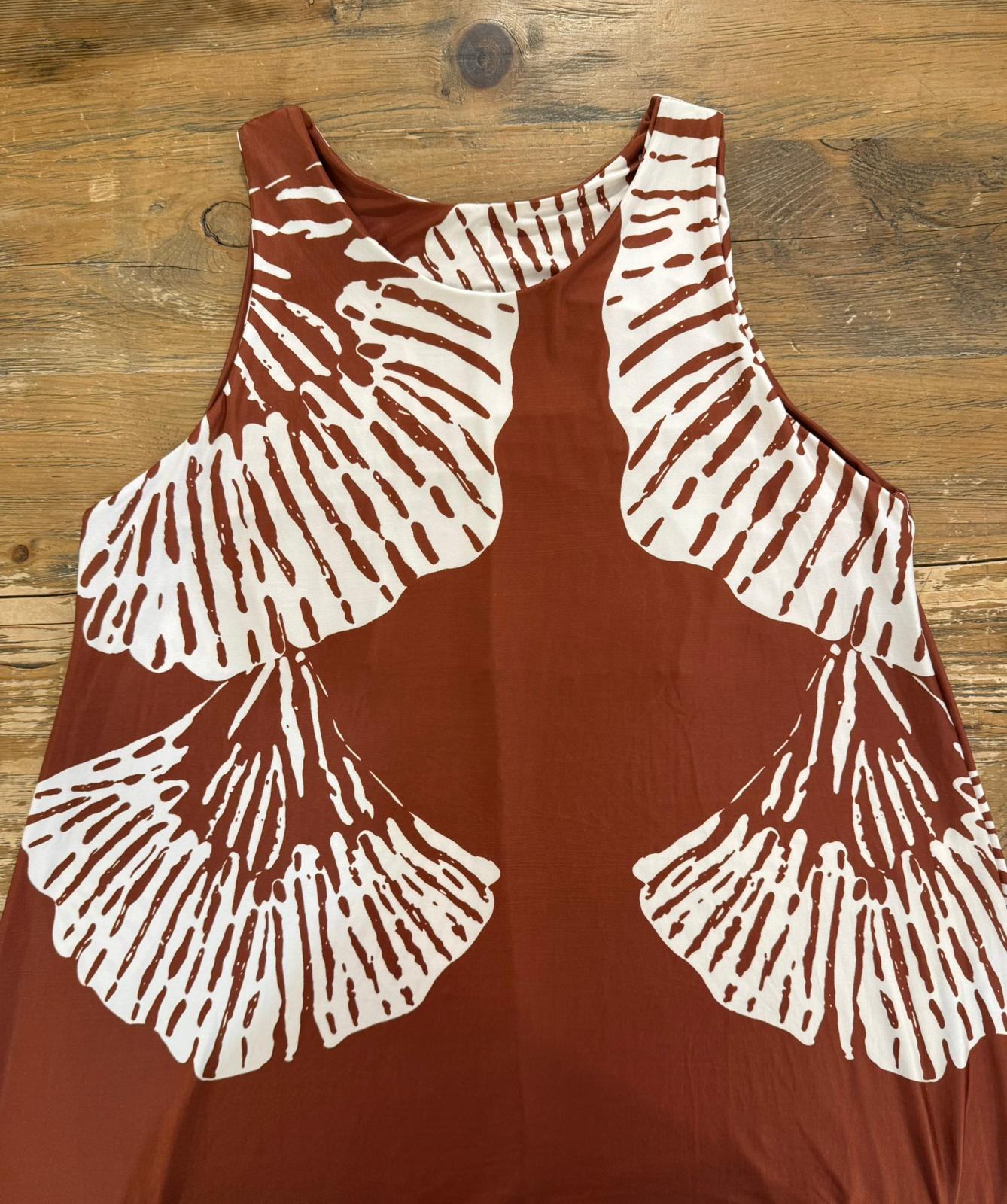 Vestido punto seda fría teja flores en crudo