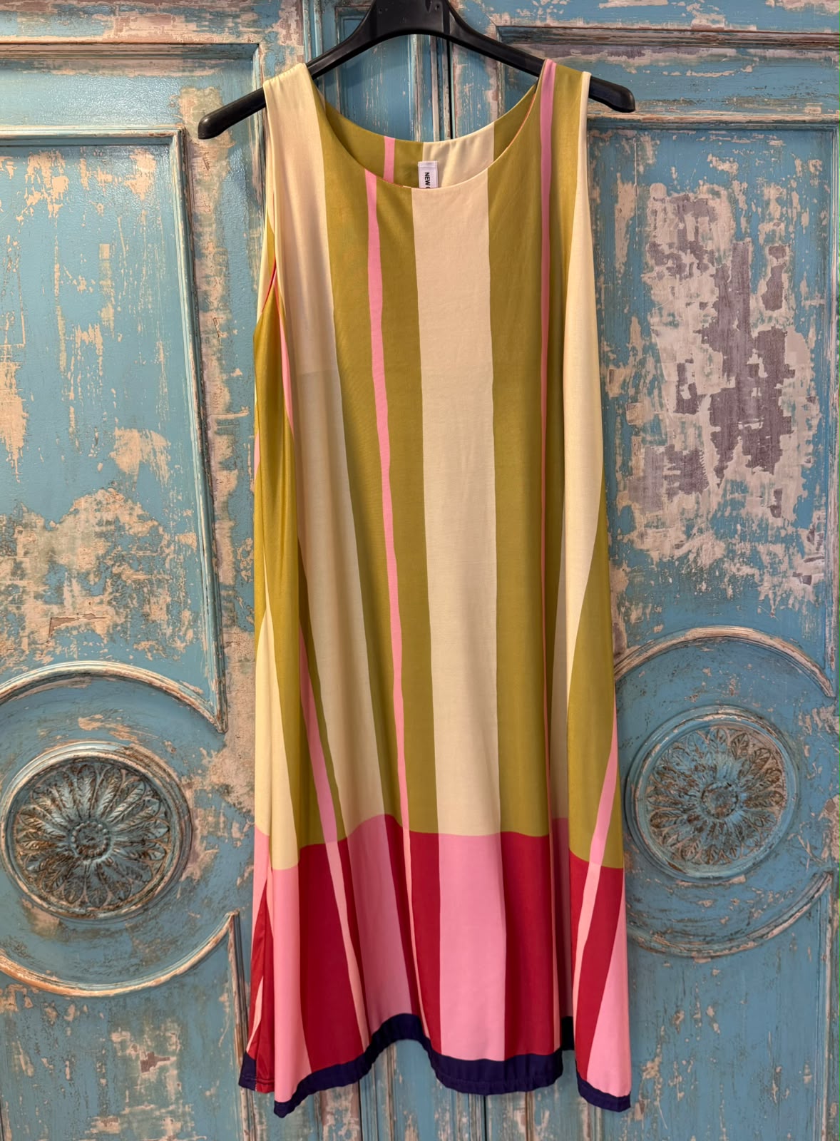 Vestido Corto seda fría Rayas verde oliva