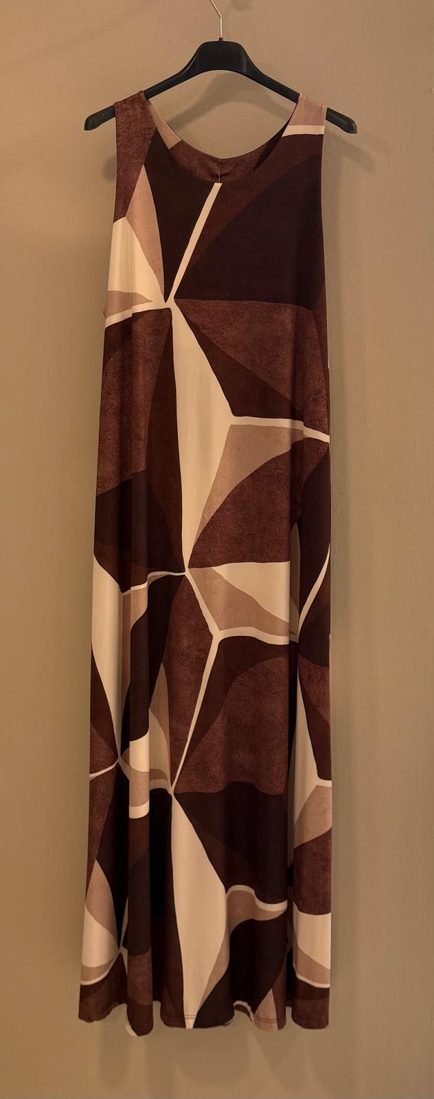 Vestido Punto Seda Fría Geométricos Marrón y beige