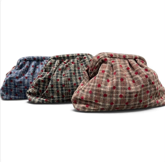 Clutch textil cuadros combi topos