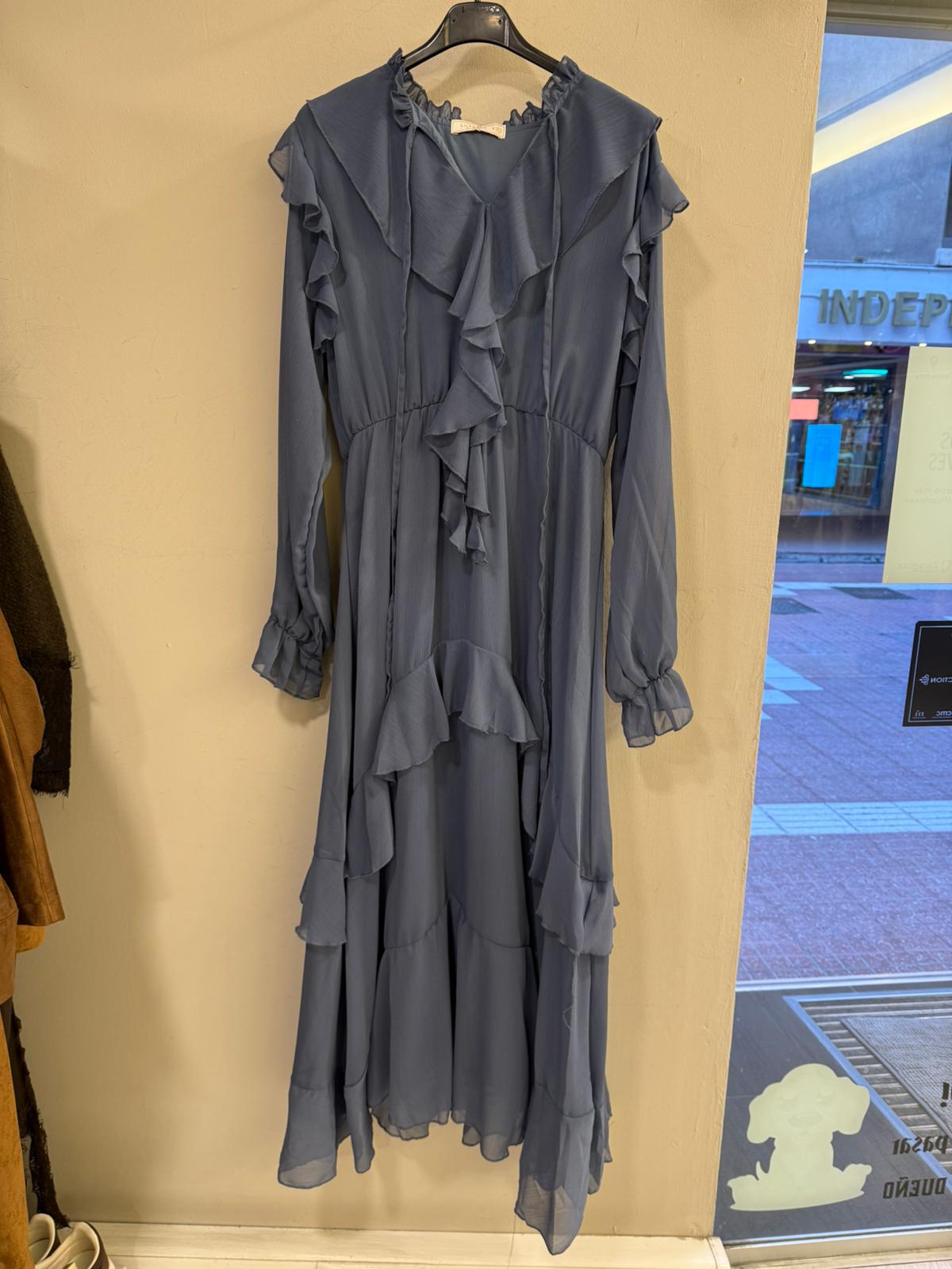 Vestido Midi Volantes con Elástico en la Cintura