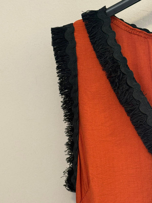 Vestido Largo Flecos Bicolor