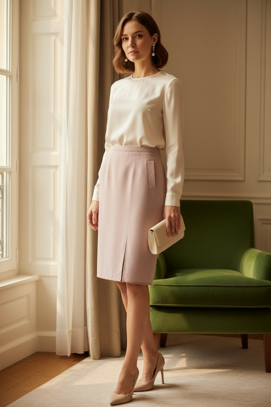 Falda tubo rosa palo hotel París