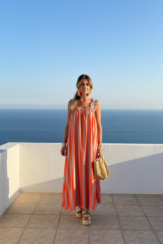 VESTIDO RAYAS TIRANTES VOLANTES