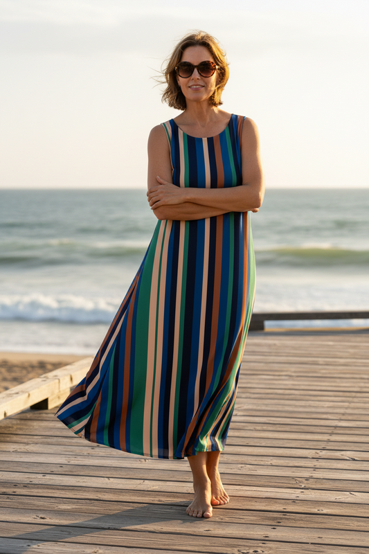 Vestido Punto Seda Fría Rayas Multicolor