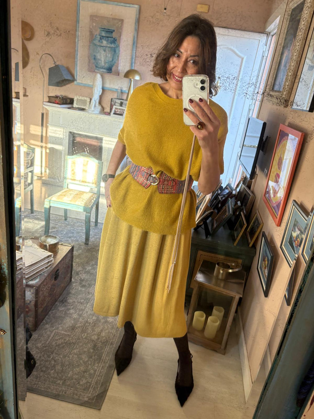 Falda punto de vuelo color mostaza DONDOLA