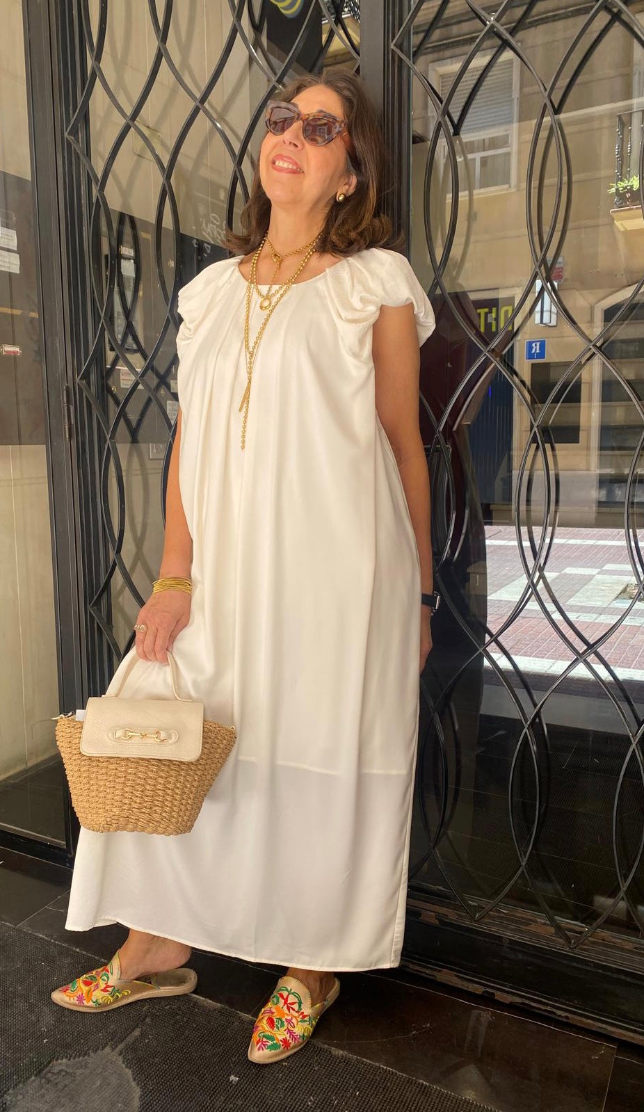 Vestido largo manga sisa abullonada DONDOLA