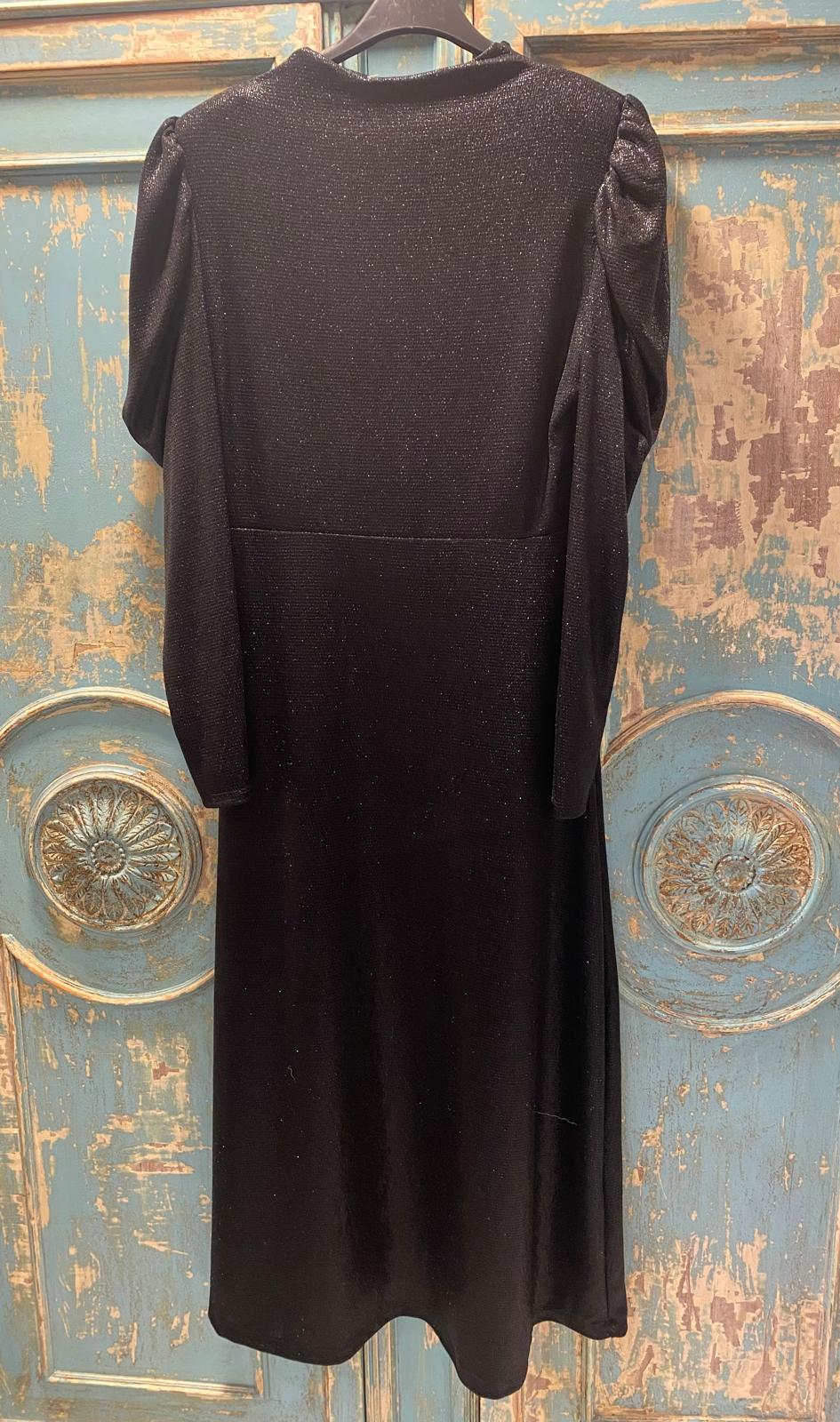 Vestido punto negro hilo lúrex mangas abullonadas DONDOLA