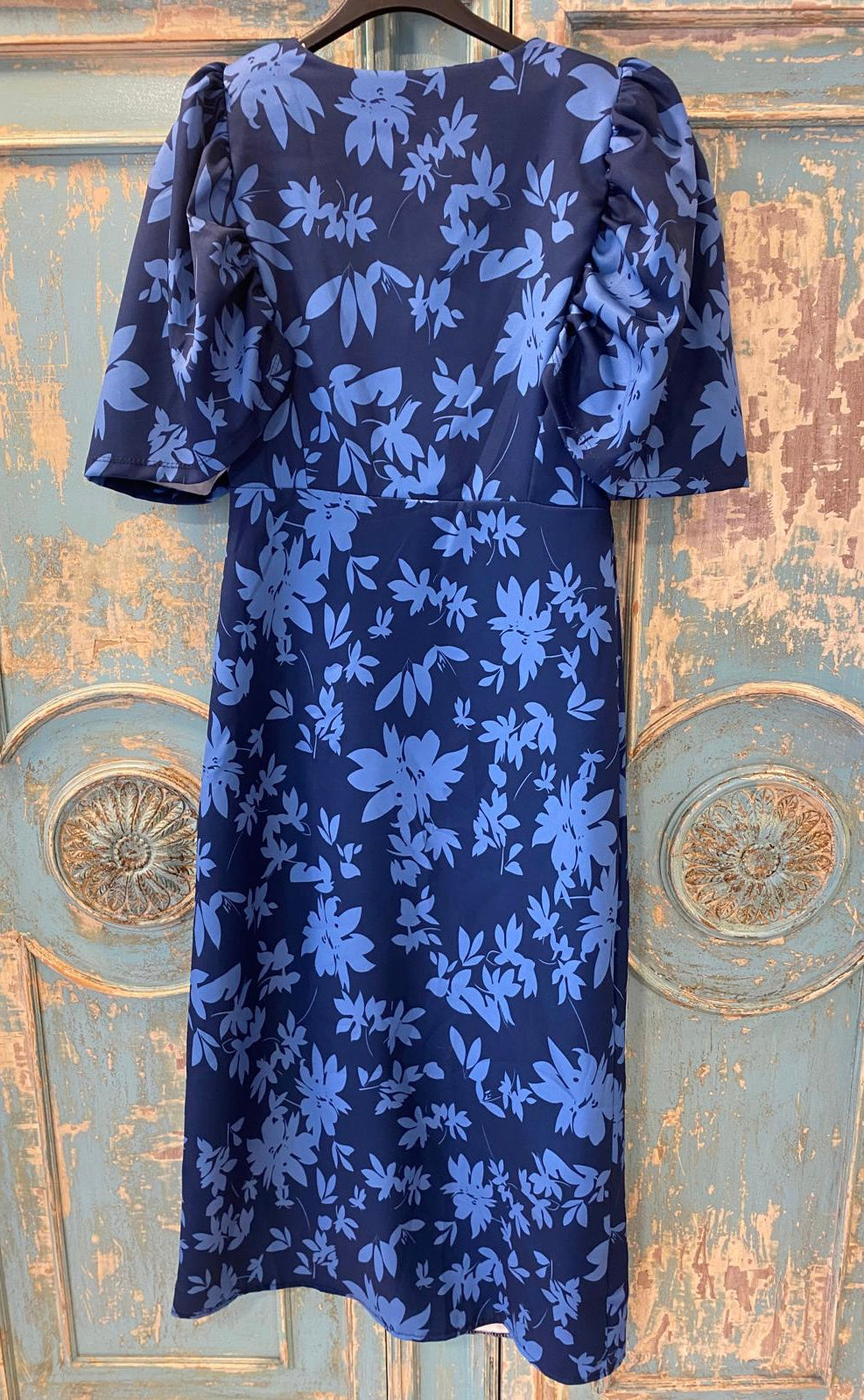 Vestido satinado floral mangas abullonadas DONDOLA