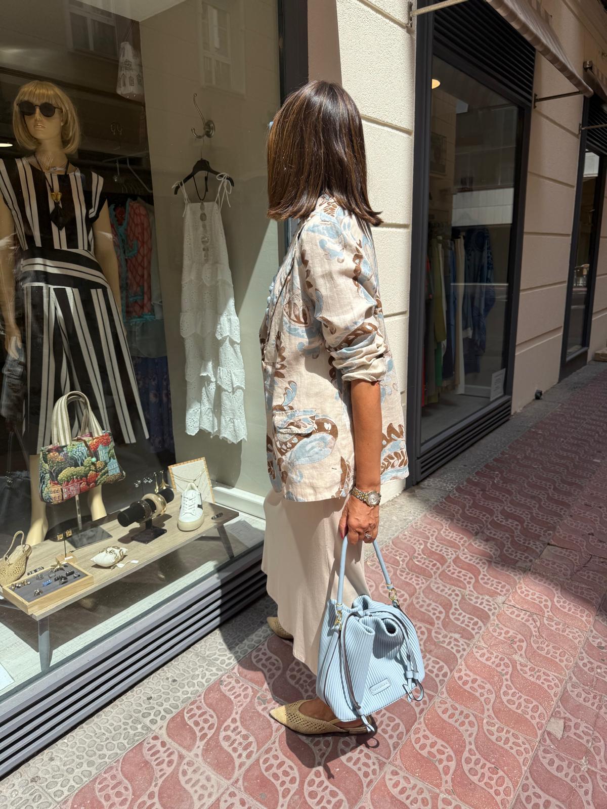 Blazer lino paisley azul y marrón DONDOLA