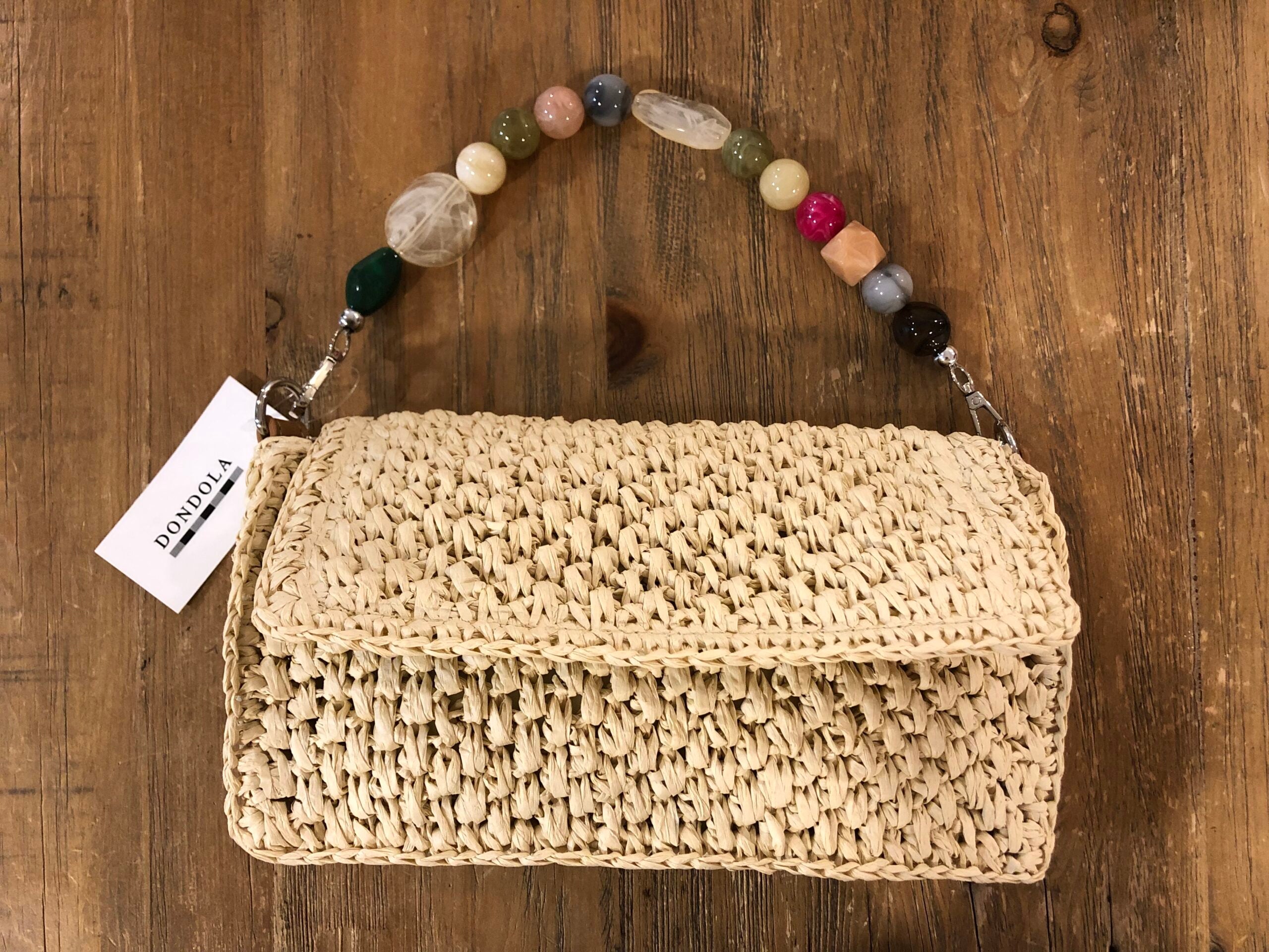 Bolso rectangular fibra natural asa piedras colores DONDOLA