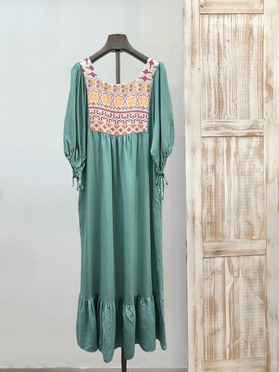 Vestido largo canesú estampado DONDOLA