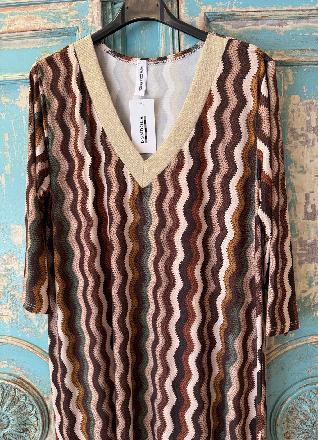 Vestido punto seda zig zag escote pico lúrex DONDOLA