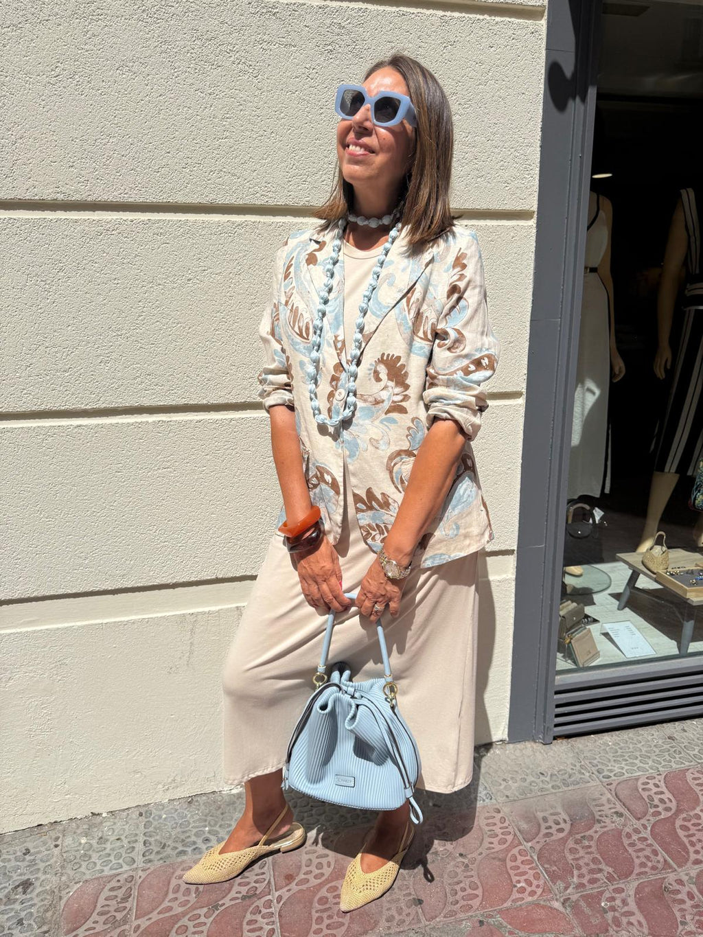 Blazer lino paisley azul y marrón DONDOLA