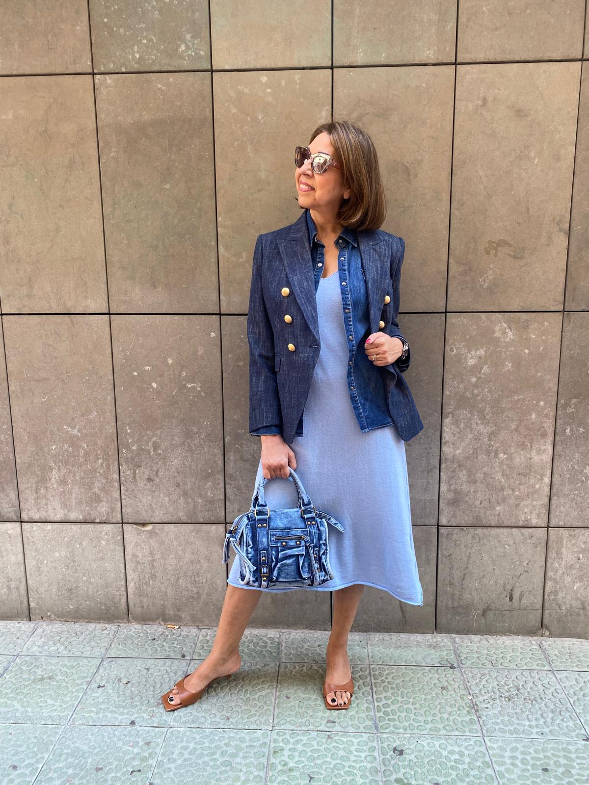 Vestido punto hilo tirante ancho azul celeste DONDOLA