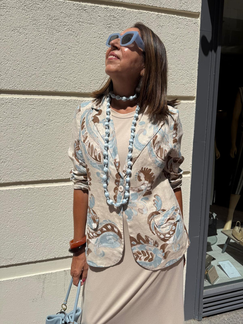 Blazer lino paisley azul y marrón DONDOLA