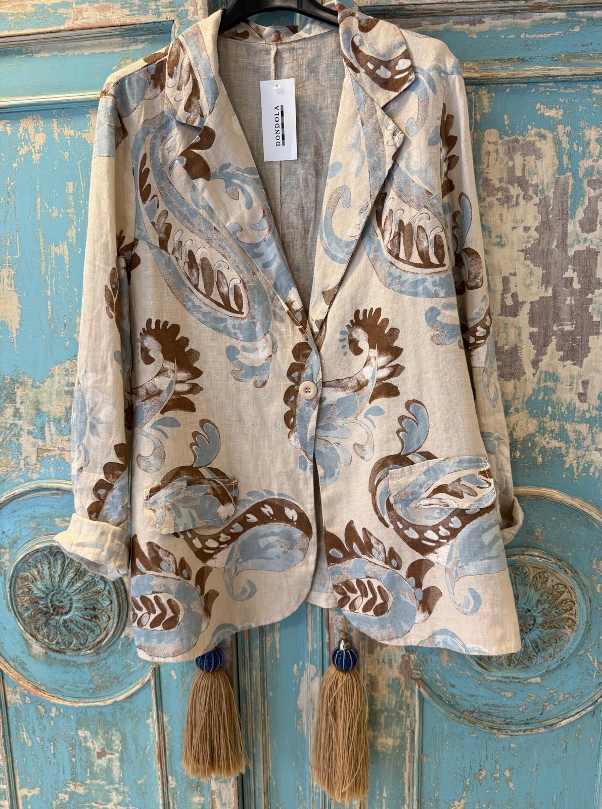 Blazer lino paisley azul y marrón DONDOLA