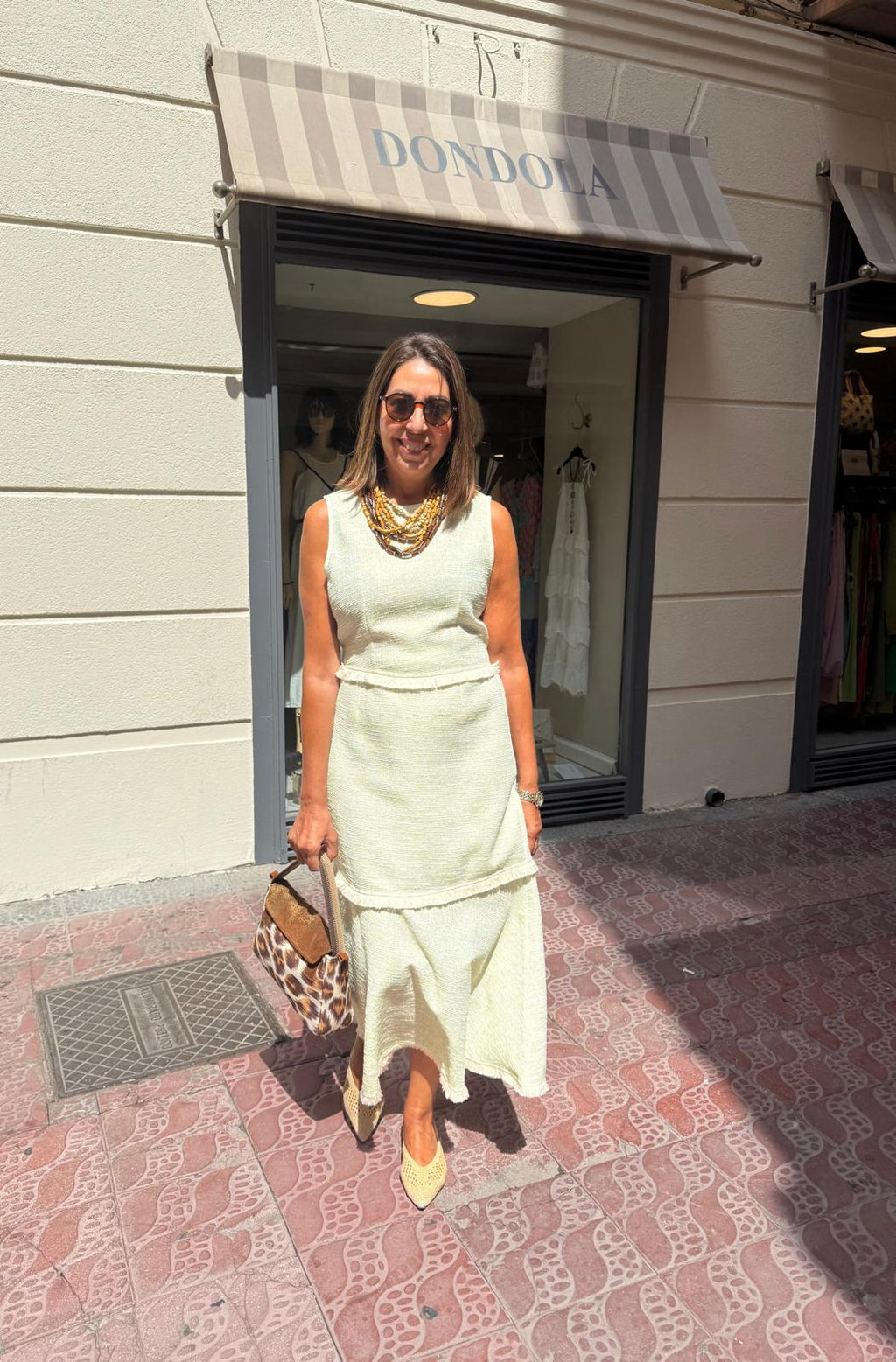 Conjunto top y falda verde tejido tweed algodón DONDOLA