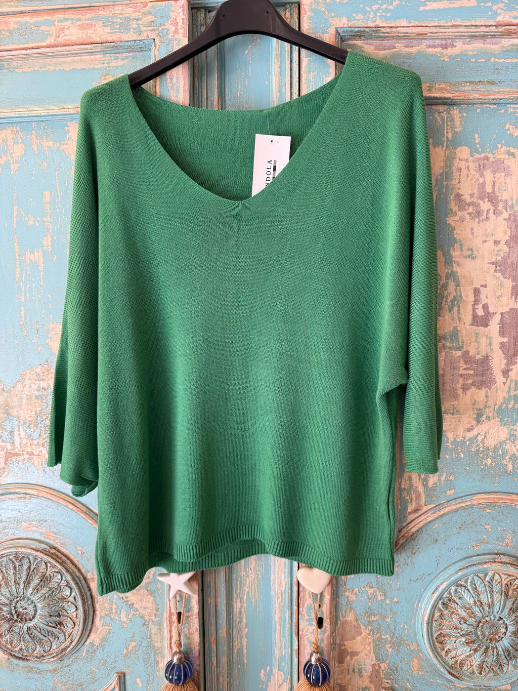 Jersey punto fino escote pico manga 3/4 DONDOLA