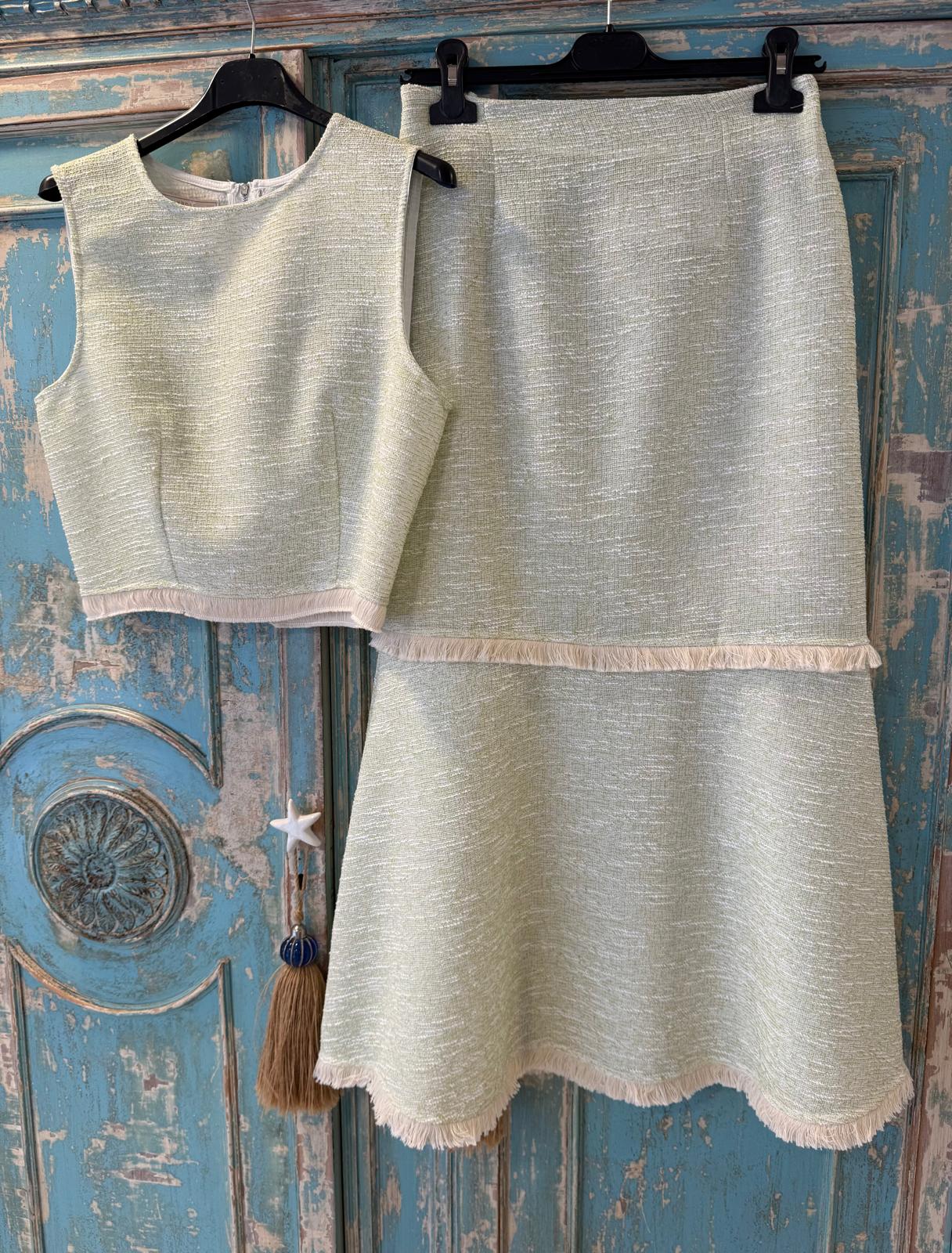 Conjunto top y falda verde tejido tweed algodón DONDOLA
