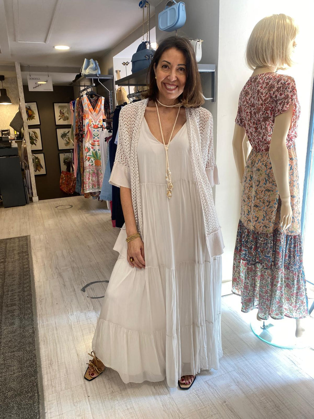 Kimono punto calado mangas y bajo a contraste DONDOLA