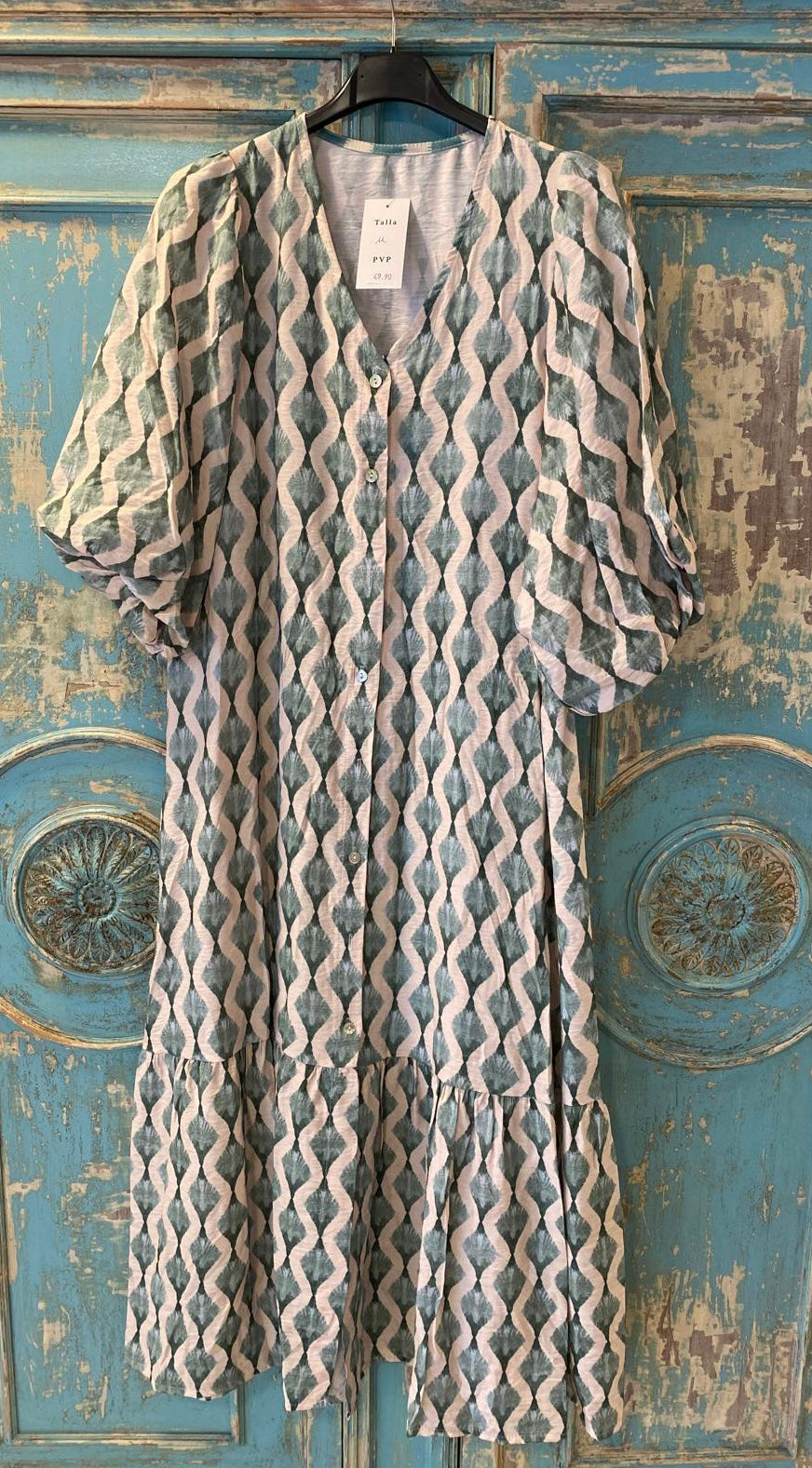 Vestido camisero rombos mangas abullonadas DONDOLA