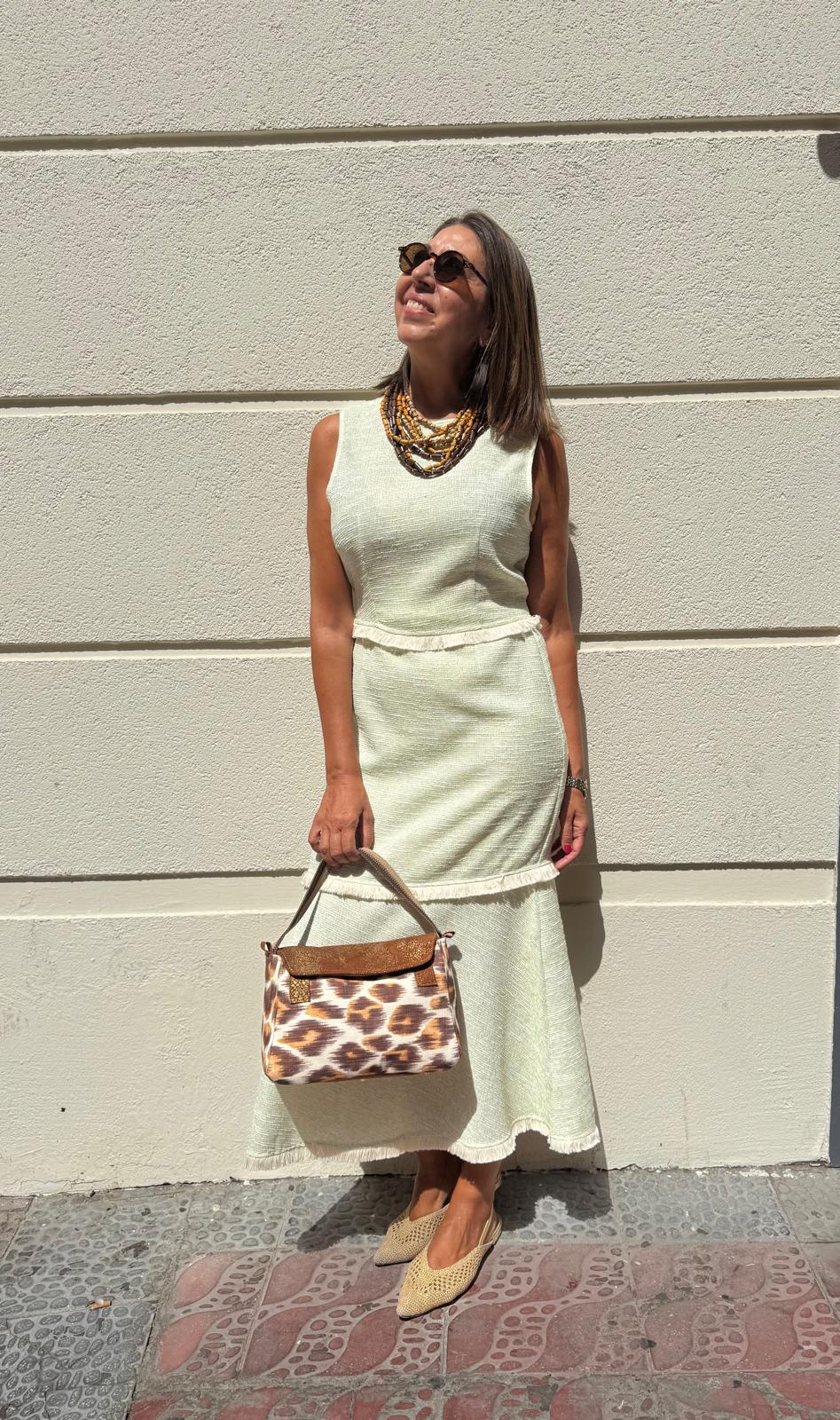 Conjunto top y falda verde tejido tweed algodón DONDOLA