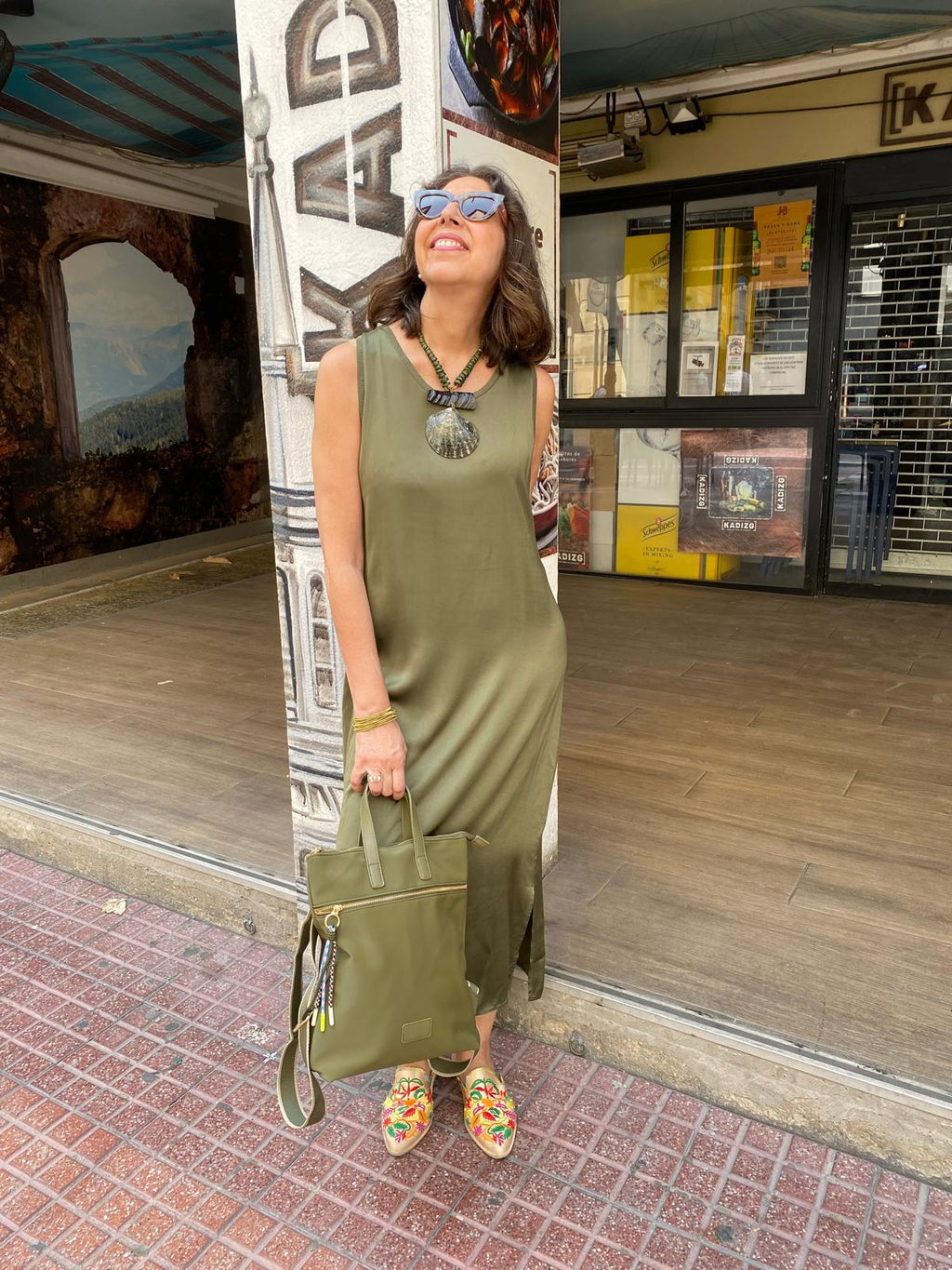 Vestido satinado manga sisa acabados rib DONDOLA