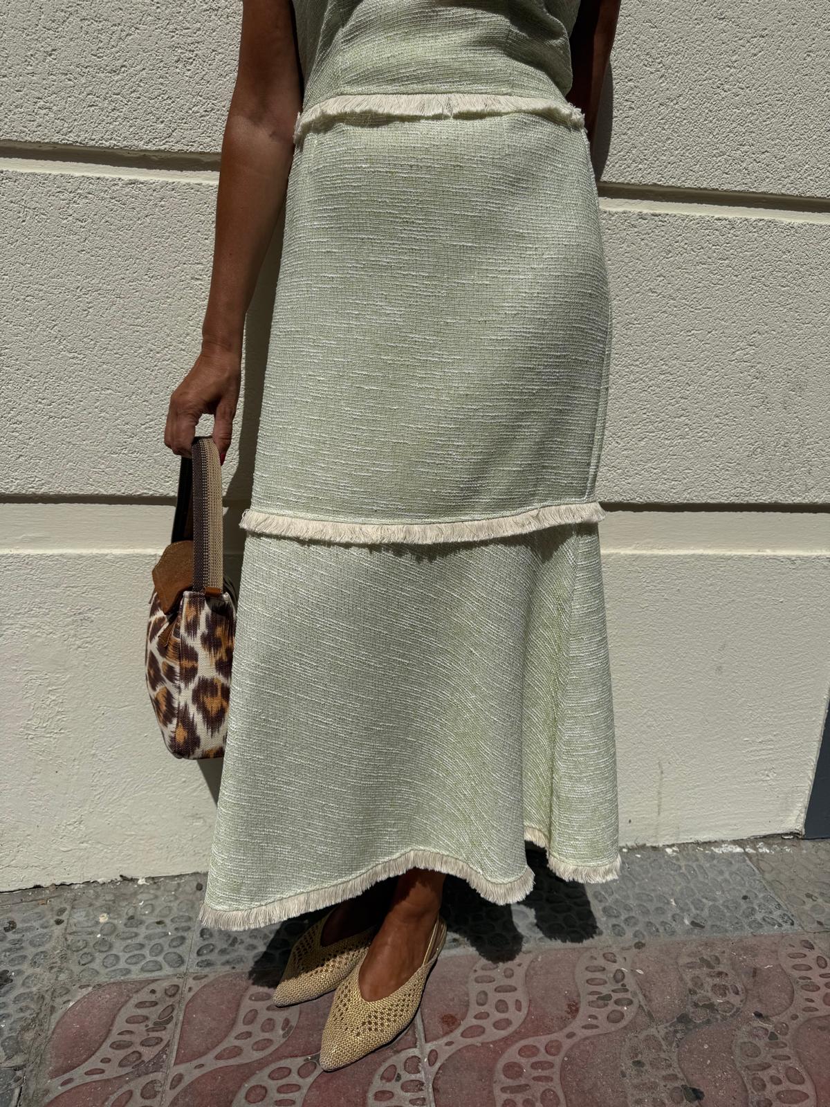 Conjunto top y falda verde tejido tweed algodón DONDOLA