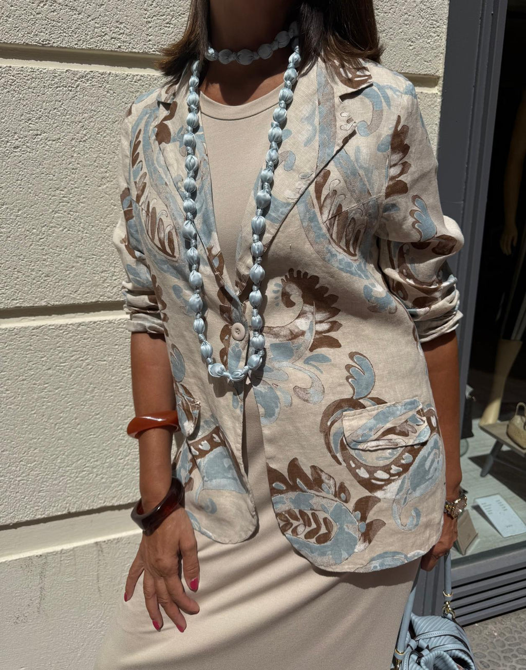 Blazer lino paisley azul y marrón DONDOLA