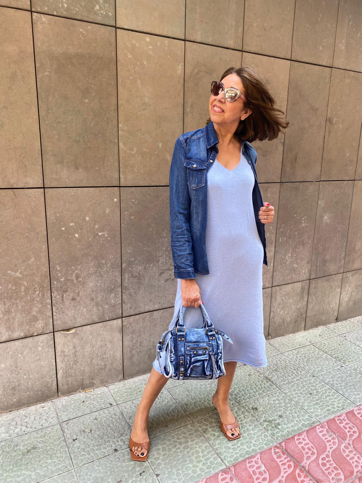 Vestido punto hilo tirante ancho azul celeste DONDOLA