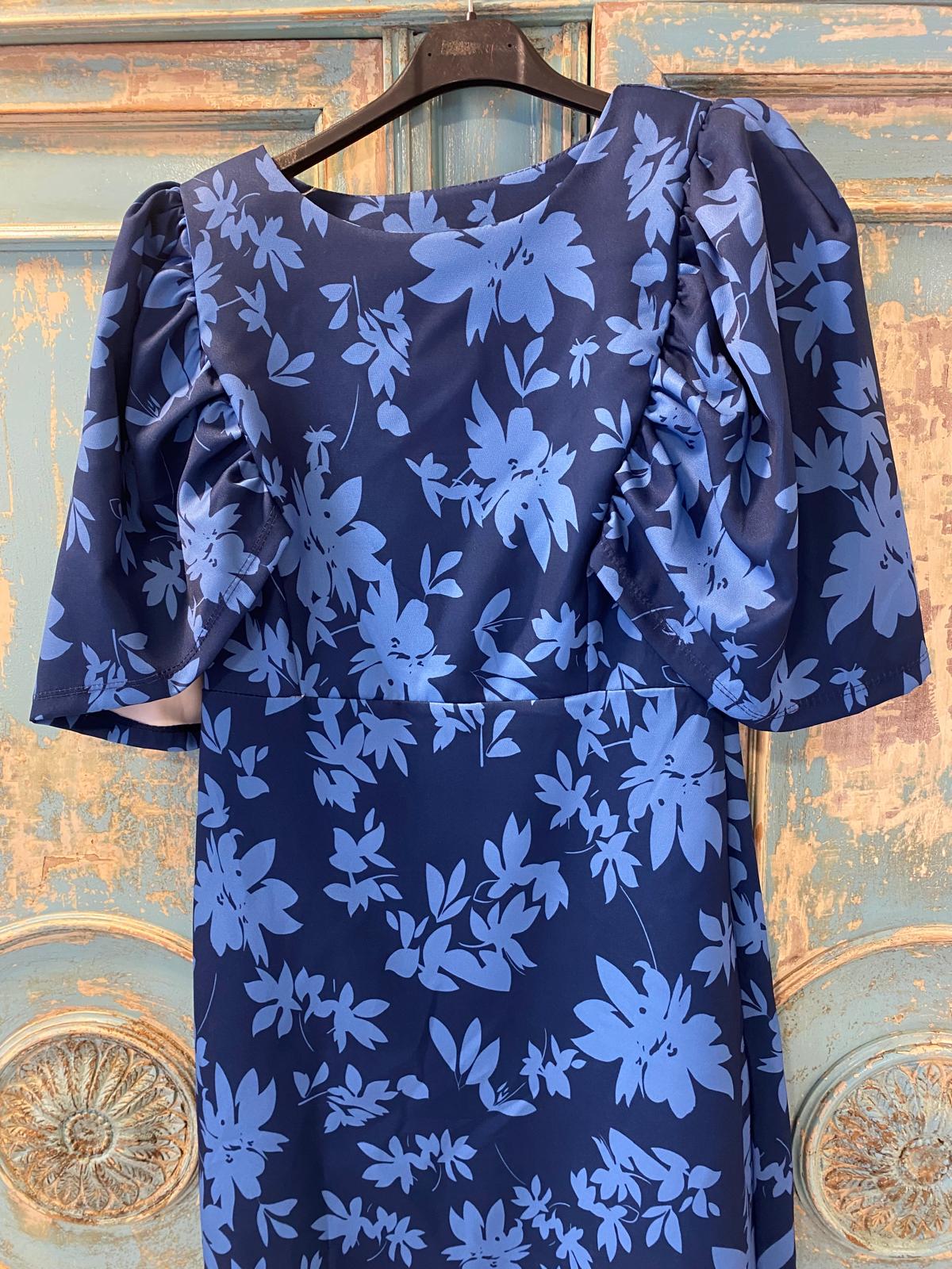 Vestido satinado floral mangas abullonadas DONDOLA