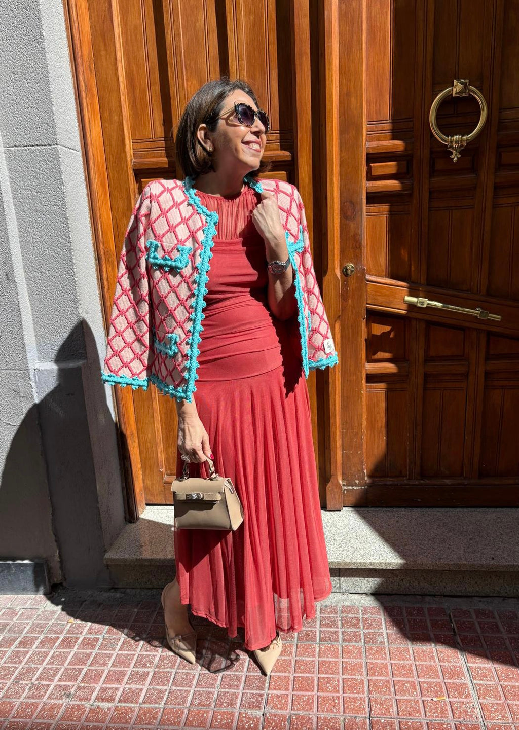 Vestido tul liso escote transparente drapeado cintura DONDOLA