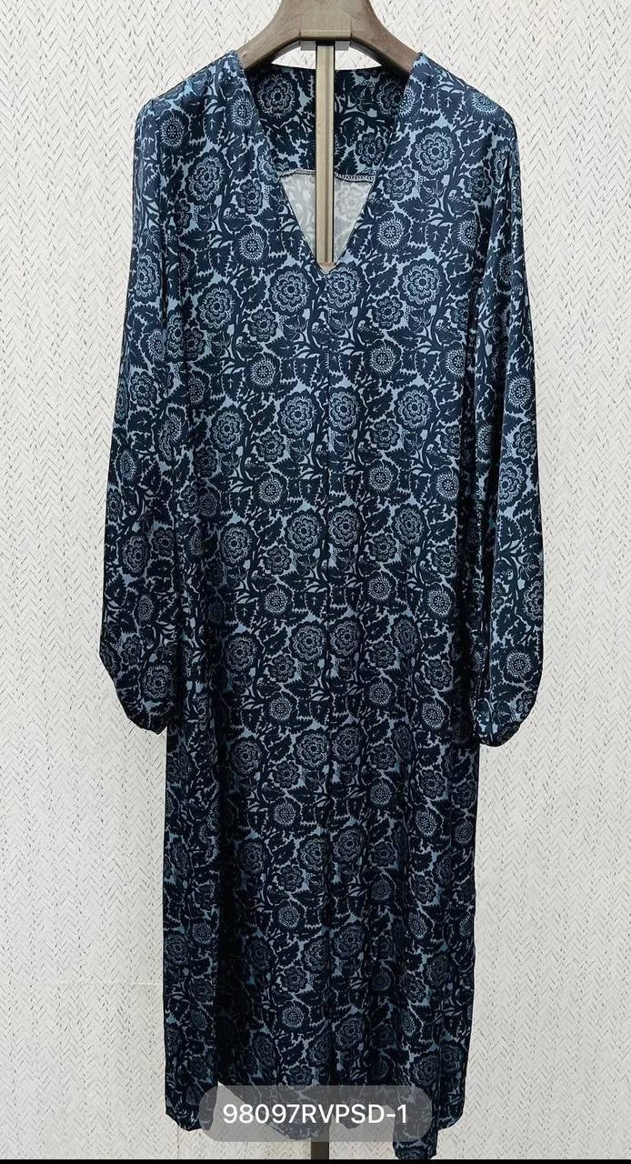 Vestido túnica satinado azul floral DONDOLA