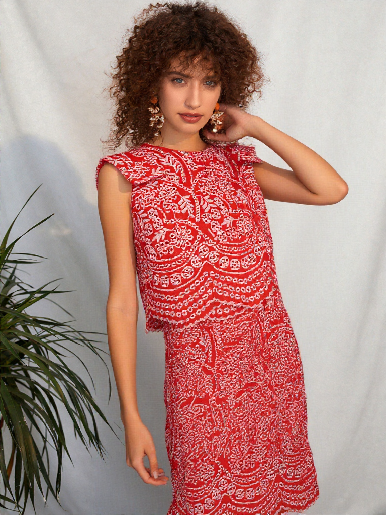 Conjunto Top y Falda Forrado con Cremallera Lateral