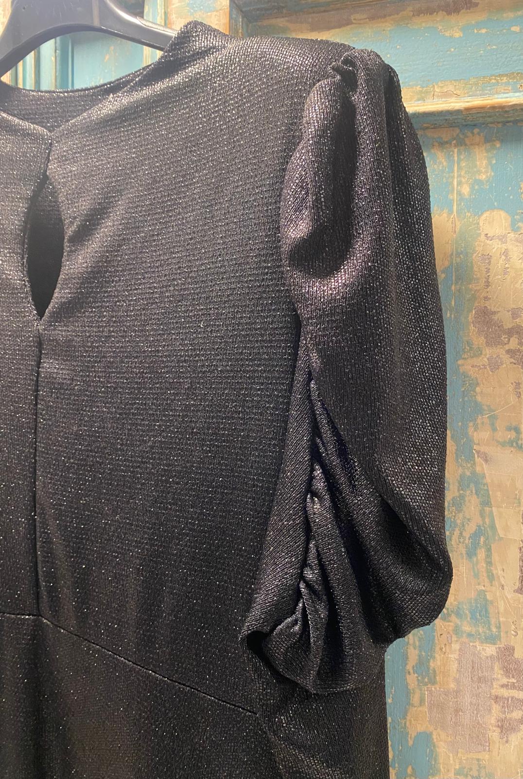 Vestido punto negro hilo lúrex mangas abullonadas DONDOLA