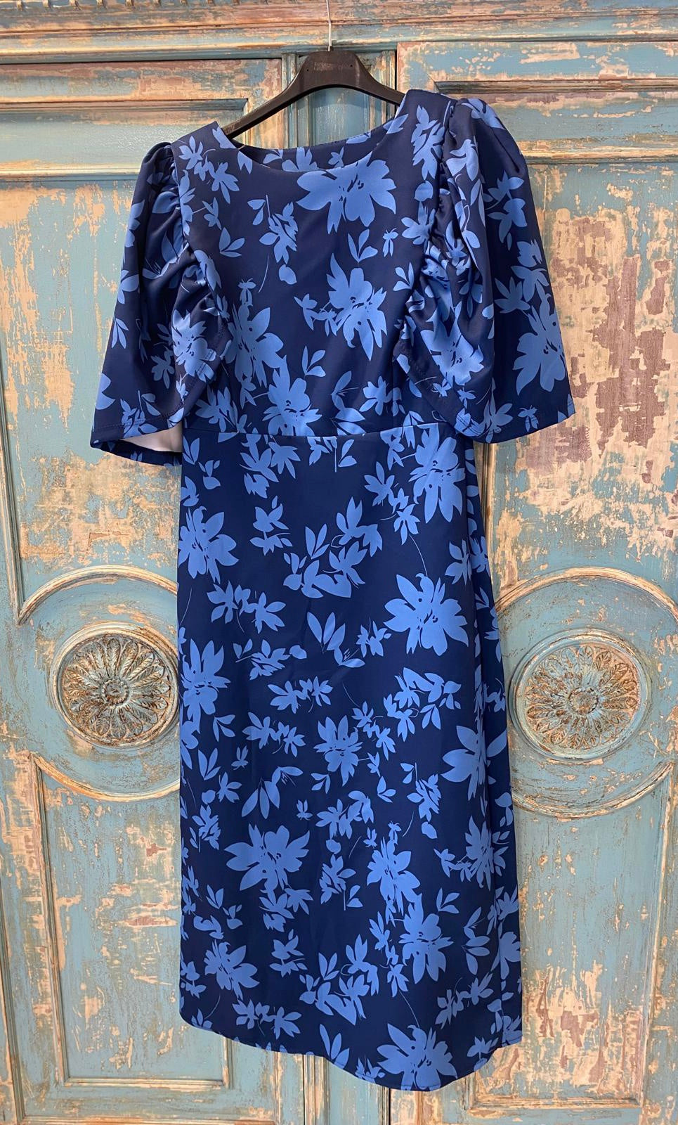 Vestido satinado floral mangas abullonadas DONDOLA