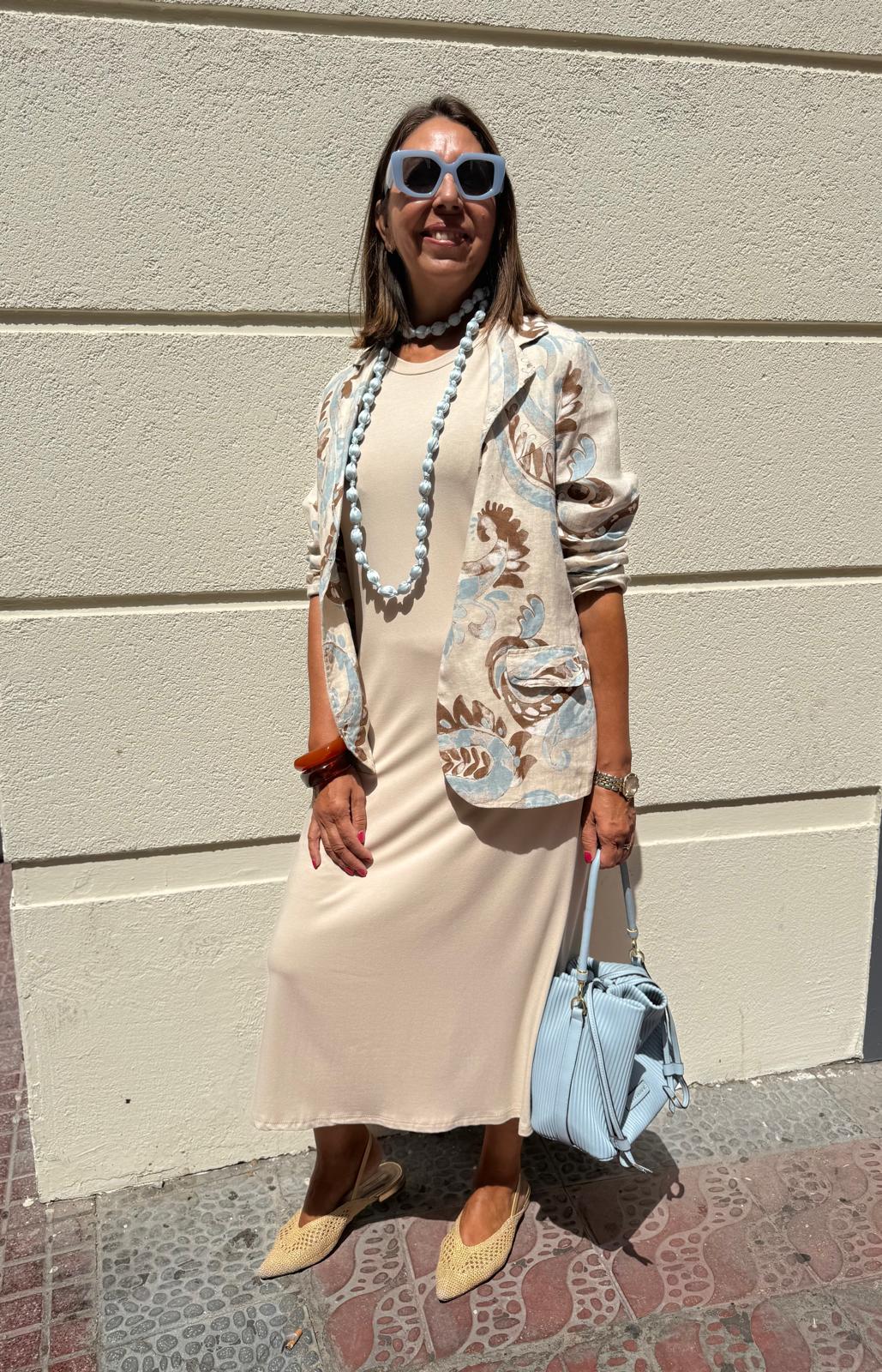 Blazer lino paisley azul y marrón DONDOLA