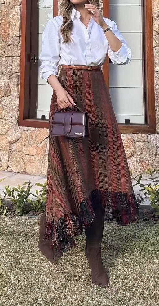 Falda tejido espiga acabado flecos DONDOLA