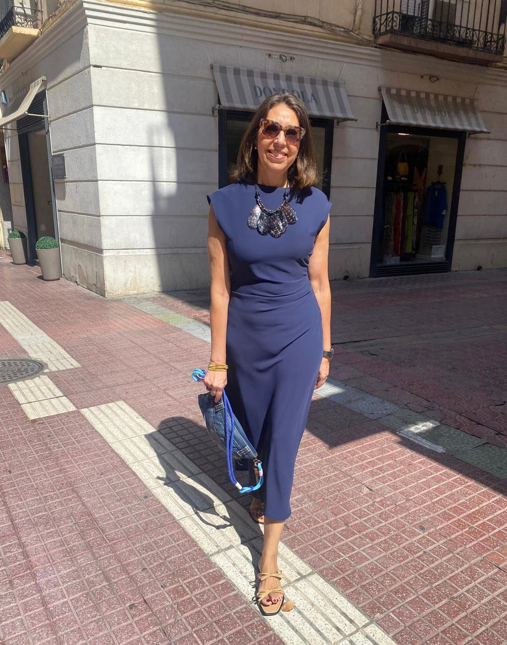 Vestido midi punto roma drapeado cintura DONDOLA