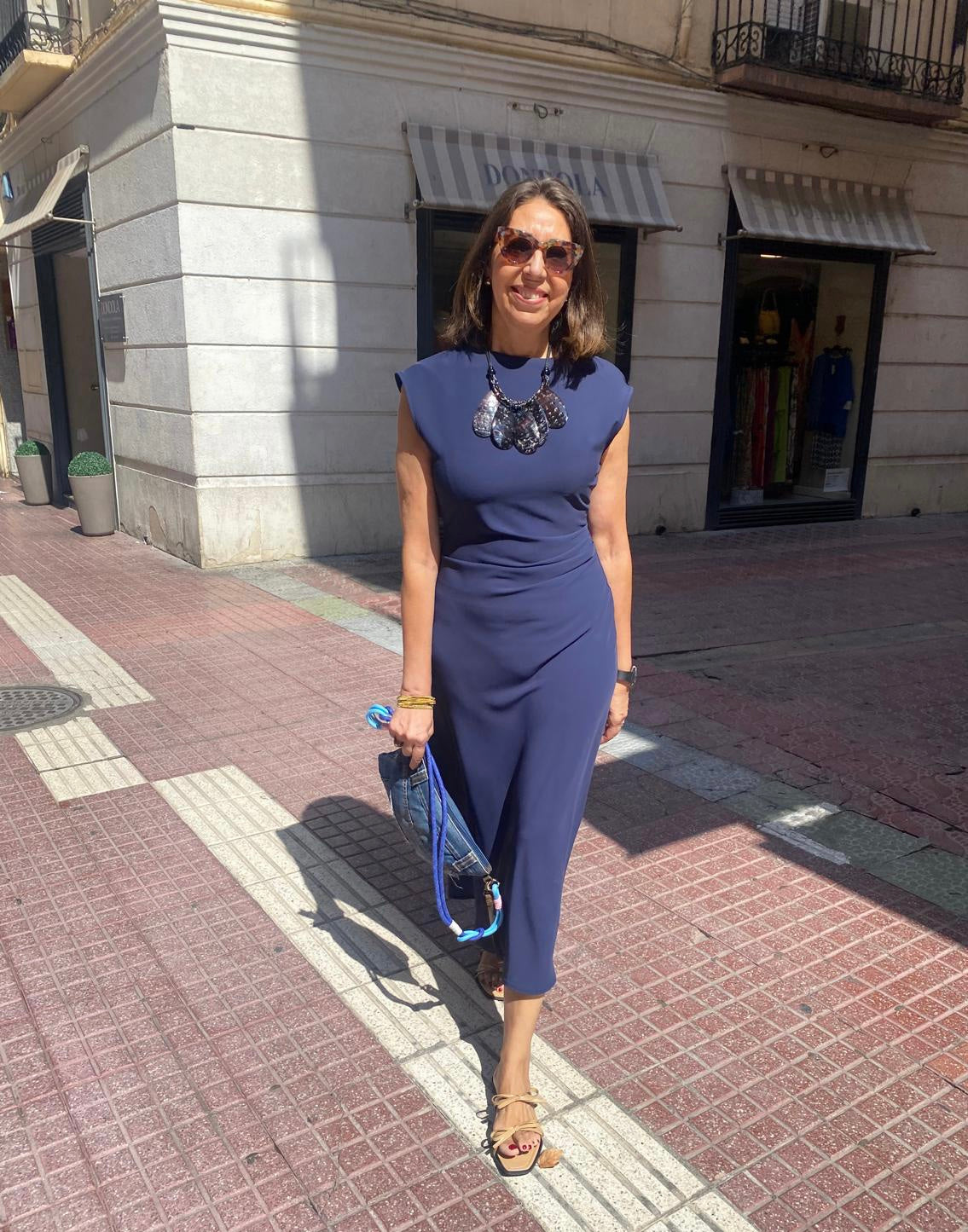 Vestido midi punto roma drapeado cintura DONDOLA