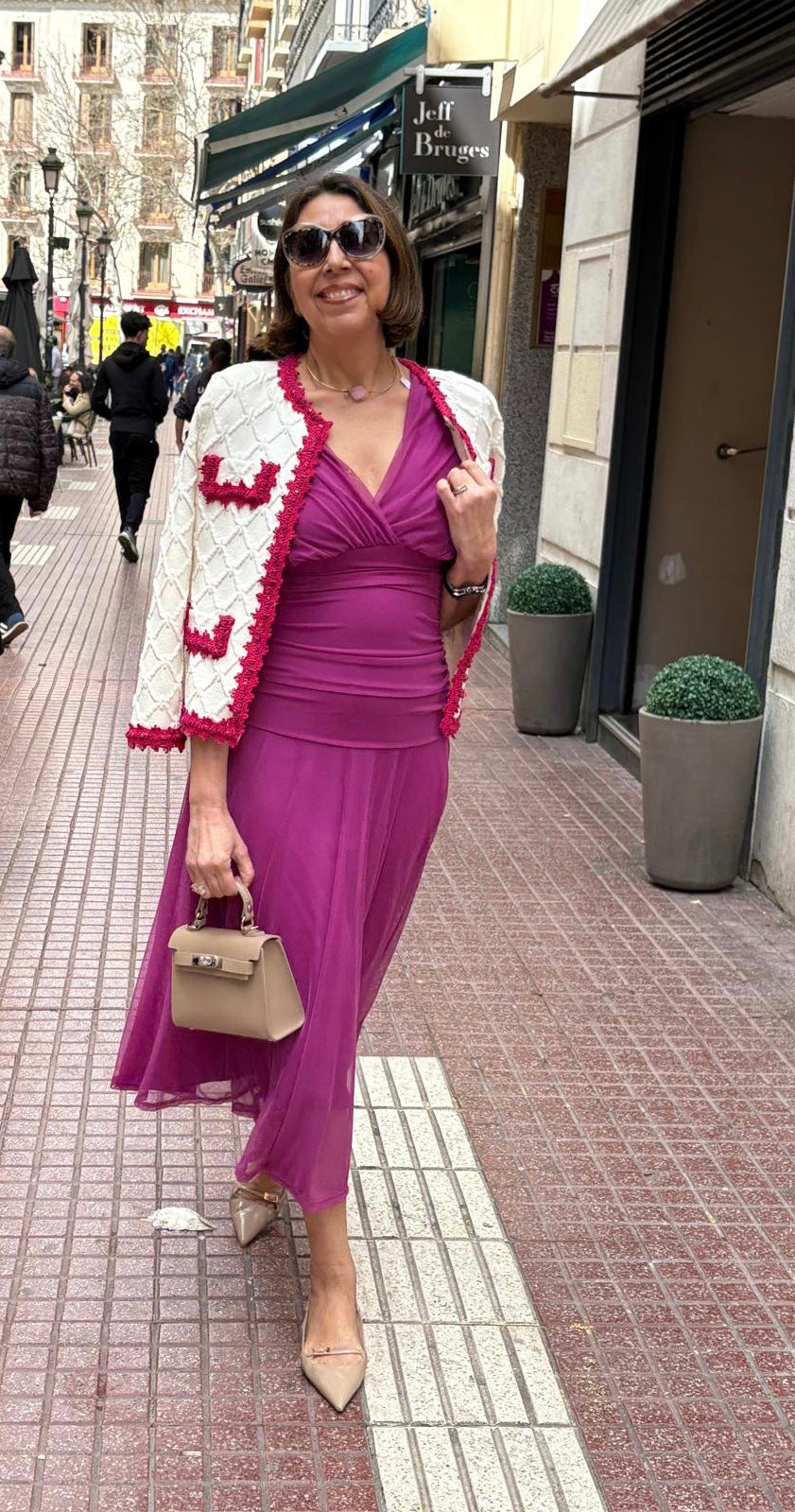 Vestido tul liso escote pico drapeado cintura DONDOLA