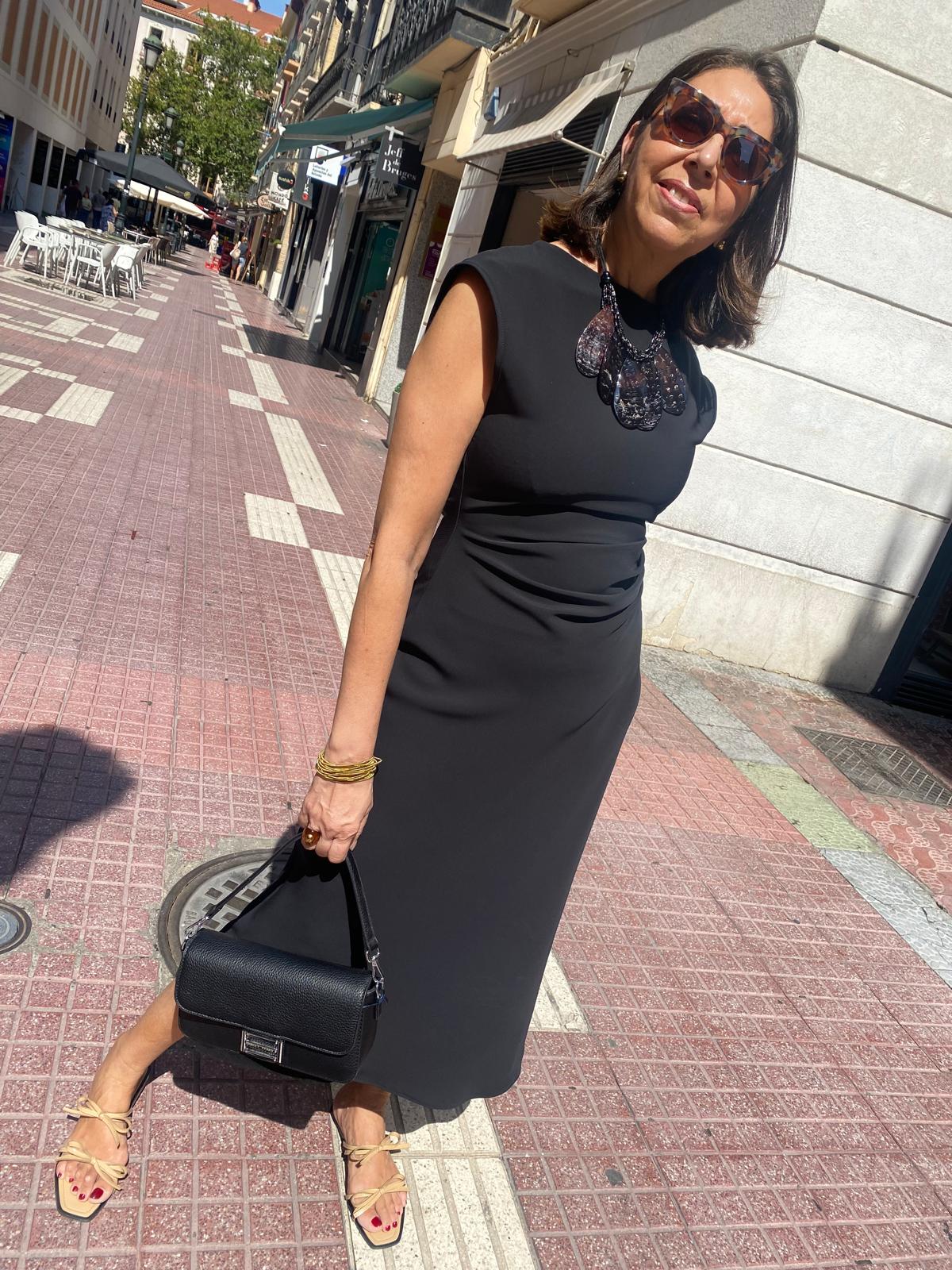 Vestido midi punto roma drapeado cintura DONDOLA