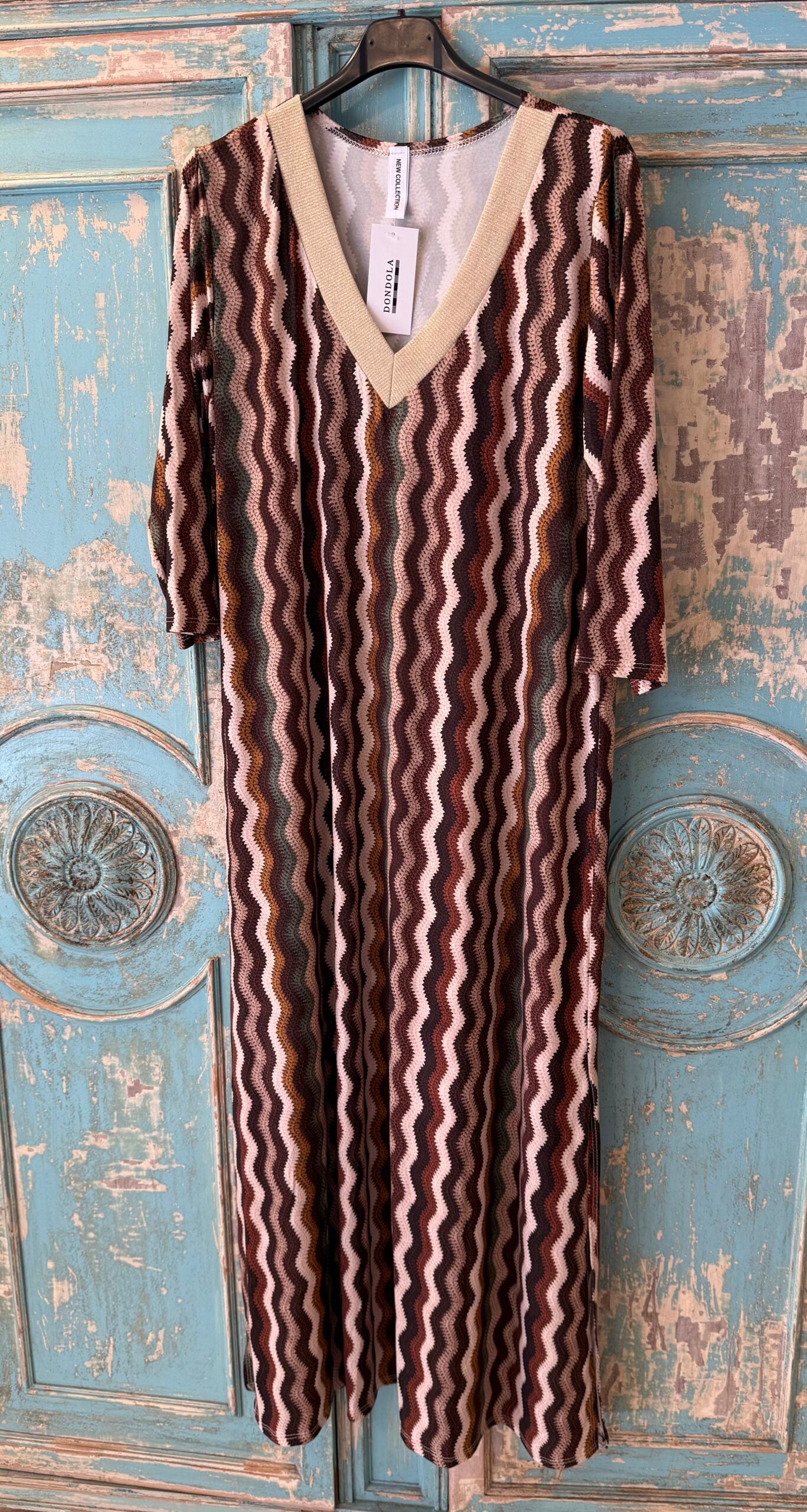 Vestido punto seda zig zag escote pico lúrex DONDOLA