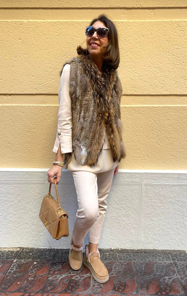 Chaleco pelo natural conejo y zorro DONDOLA