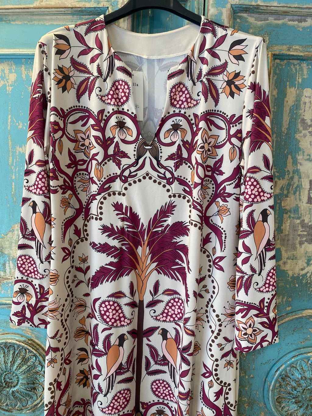 Vestido/kaftan punto seda fría estampado palmeras DONDOLA